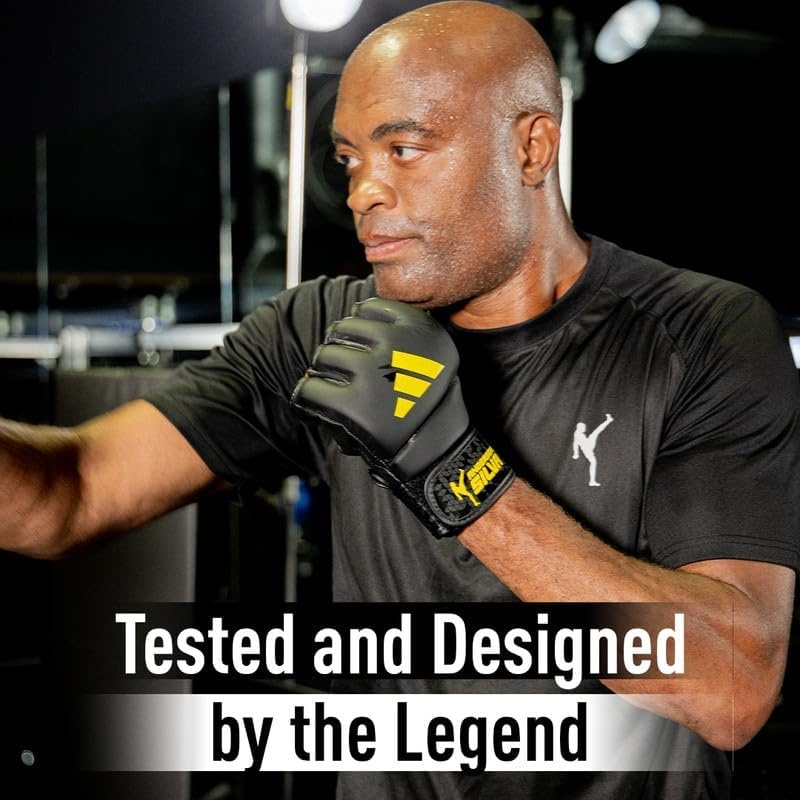 image:imageAdidas x Anderson Silva Everyday Use Training and Grappling Gloves MMA Fight Style PU Outer Shell Tested and Designed by the LegendOrbit GreenBlackYellow