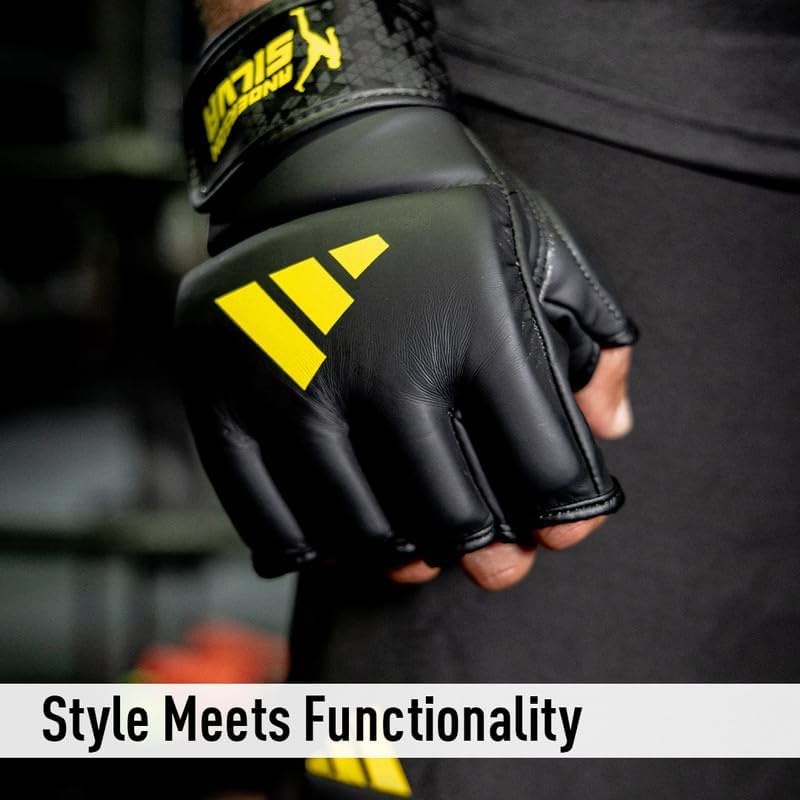 image:imageAdidas x Anderson Silva Everyday Use Training and Grappling Gloves MMA Fight Style PU Outer Shell Tested and Designed by the LegendOrbit GreenBlackYellow