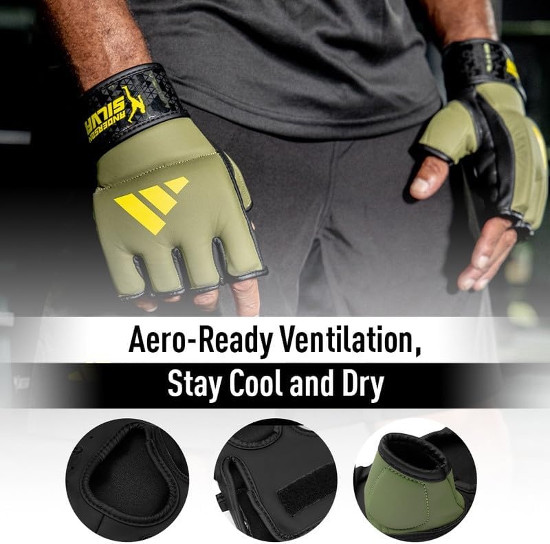 image:imageAdidas x Anderson Silva Everyday Use Training and Grappling Gloves MMA Fight Style PU Outer Shell Tested and Designed by the LegendOrbit GreenBlackYellow