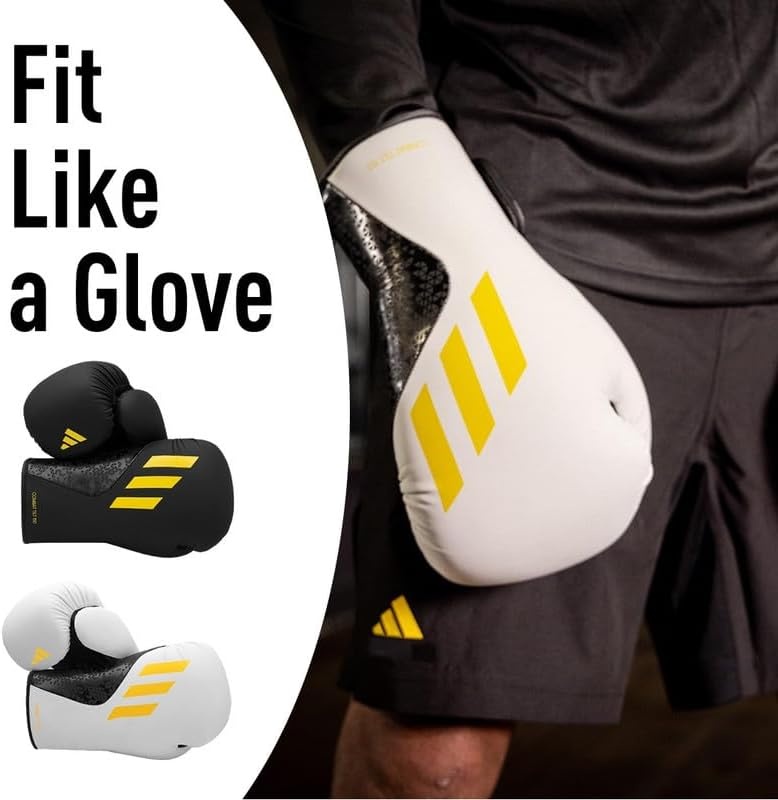 image:imageAdidas x Anderson Silva Tilt150 Boxing Gloves Premium PU Shell Enhanced Wrist Support Optimal Punch Alignment for Men Women Kids Boxing Kickboxing MMA Punching Gloves MMA GlovesWhiteBlackYellowCamo
