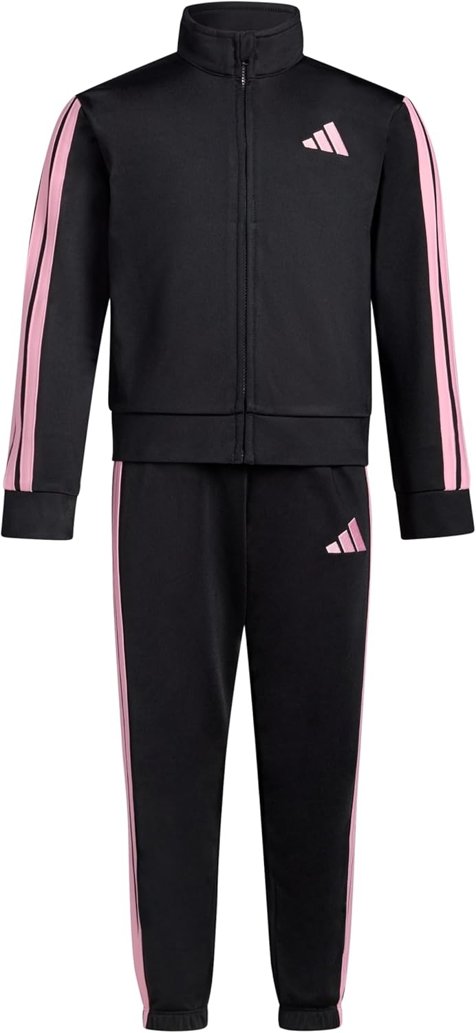 image:imageadidas Baby Girls Zip Front Classic Tricot Jacket and Joggers SetBlackLight Pink