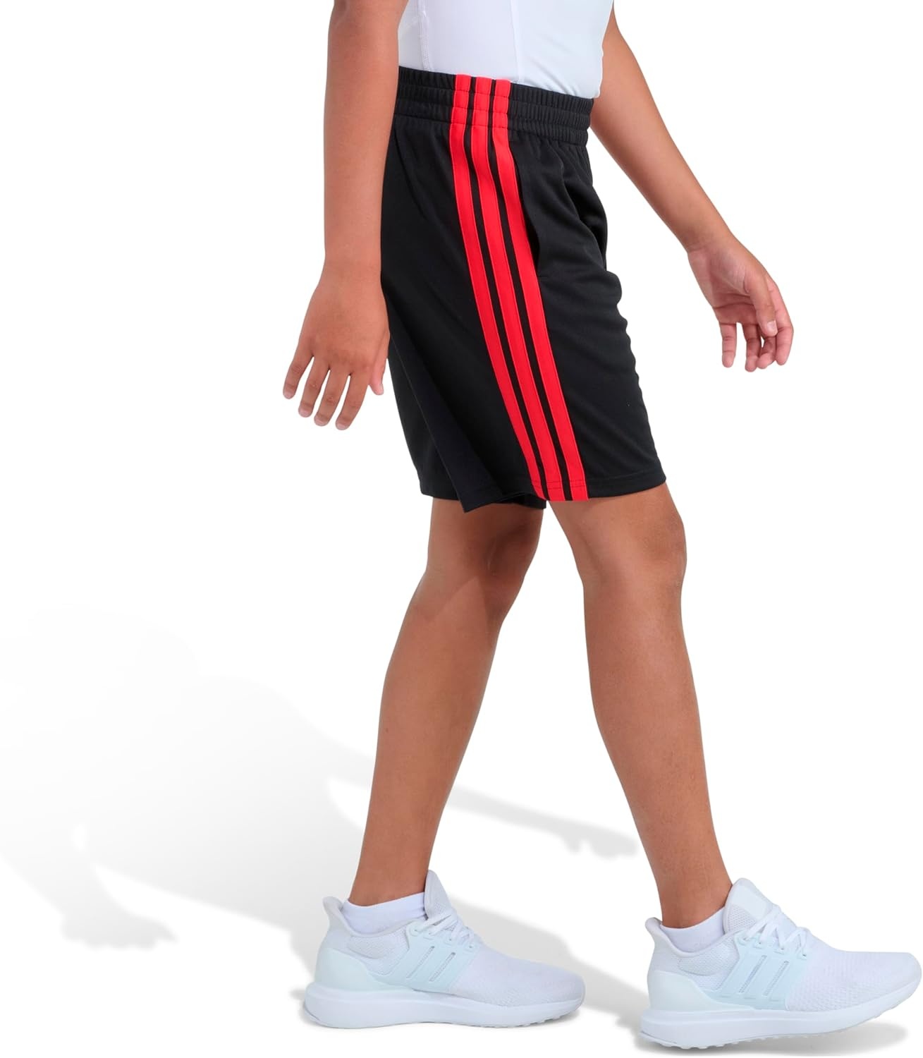 image:imageadidas Boys Elastic Waistband Essentials Mesh 3Stripe Short Black with Red 4T