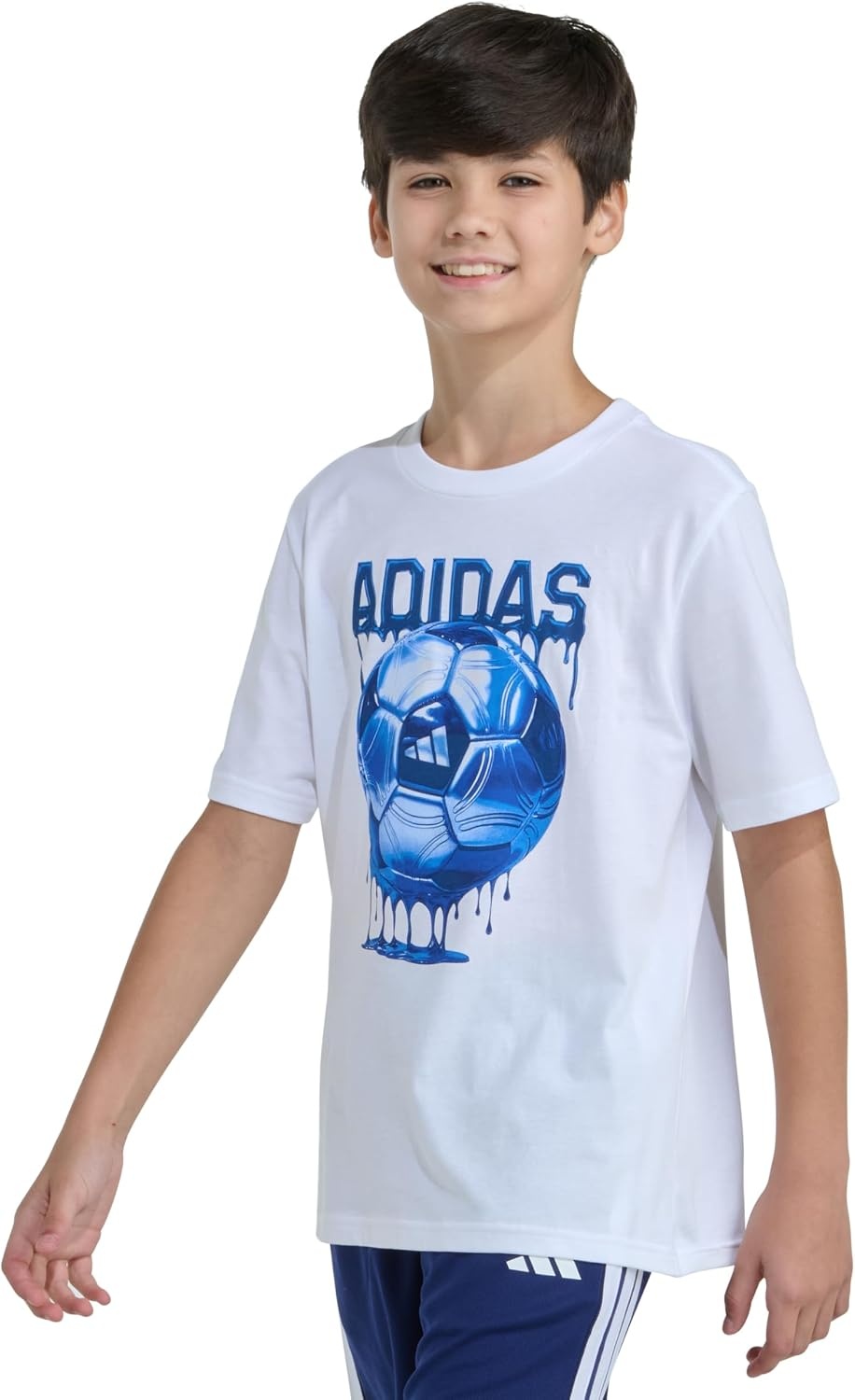 image:imageadidas Boys Short Sleeve Soccer Drip Tee White with Blue L1416
