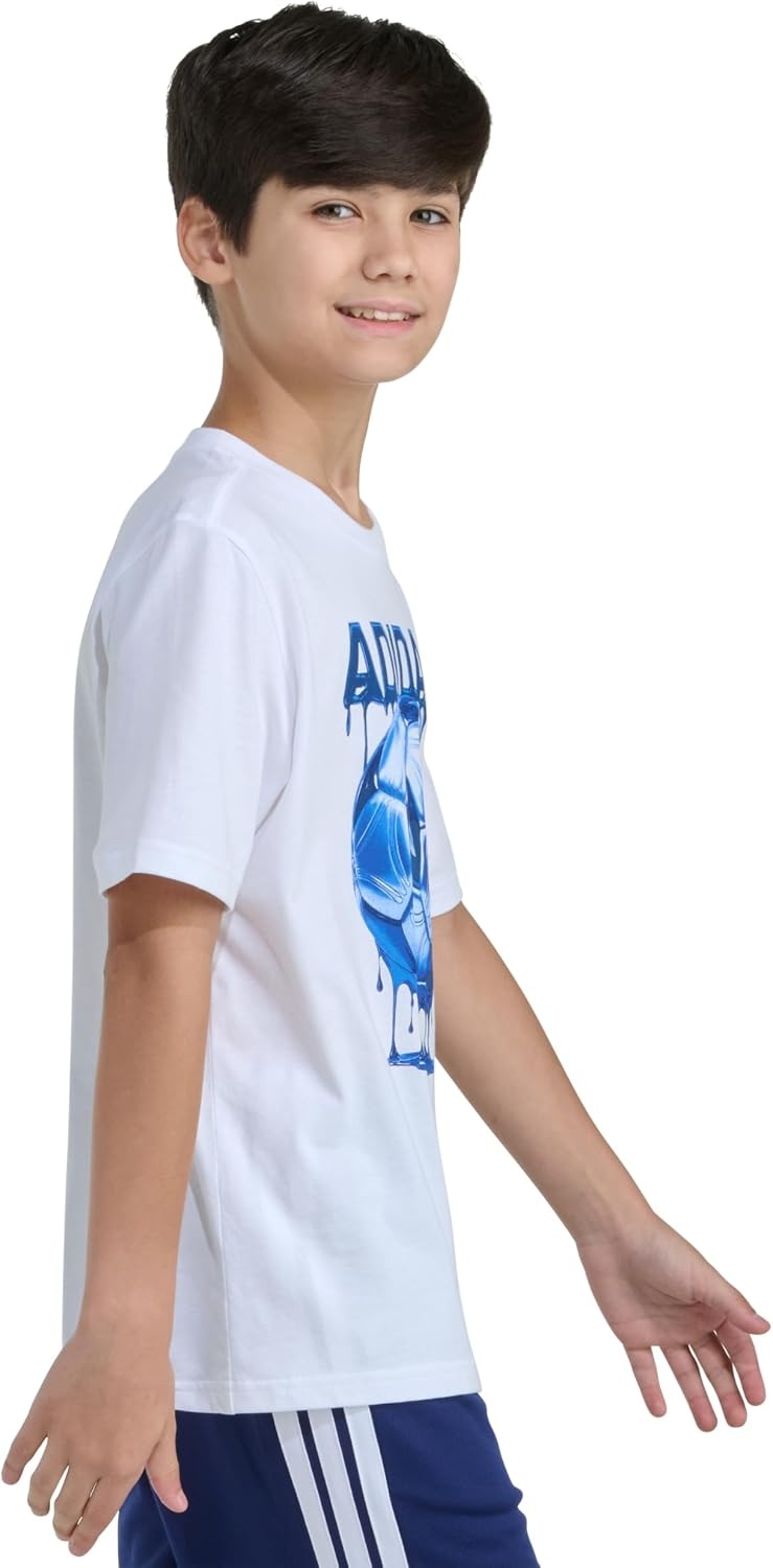 image:imageadidas Boys Short Sleeve Soccer Drip Tee White with Blue L1416