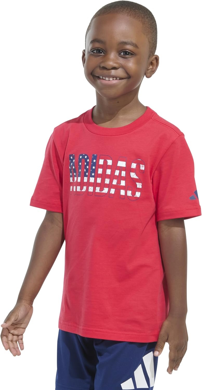 image:imageadidas Boys Short Sleeve World Cup Two Color Logo TeeRedNavy