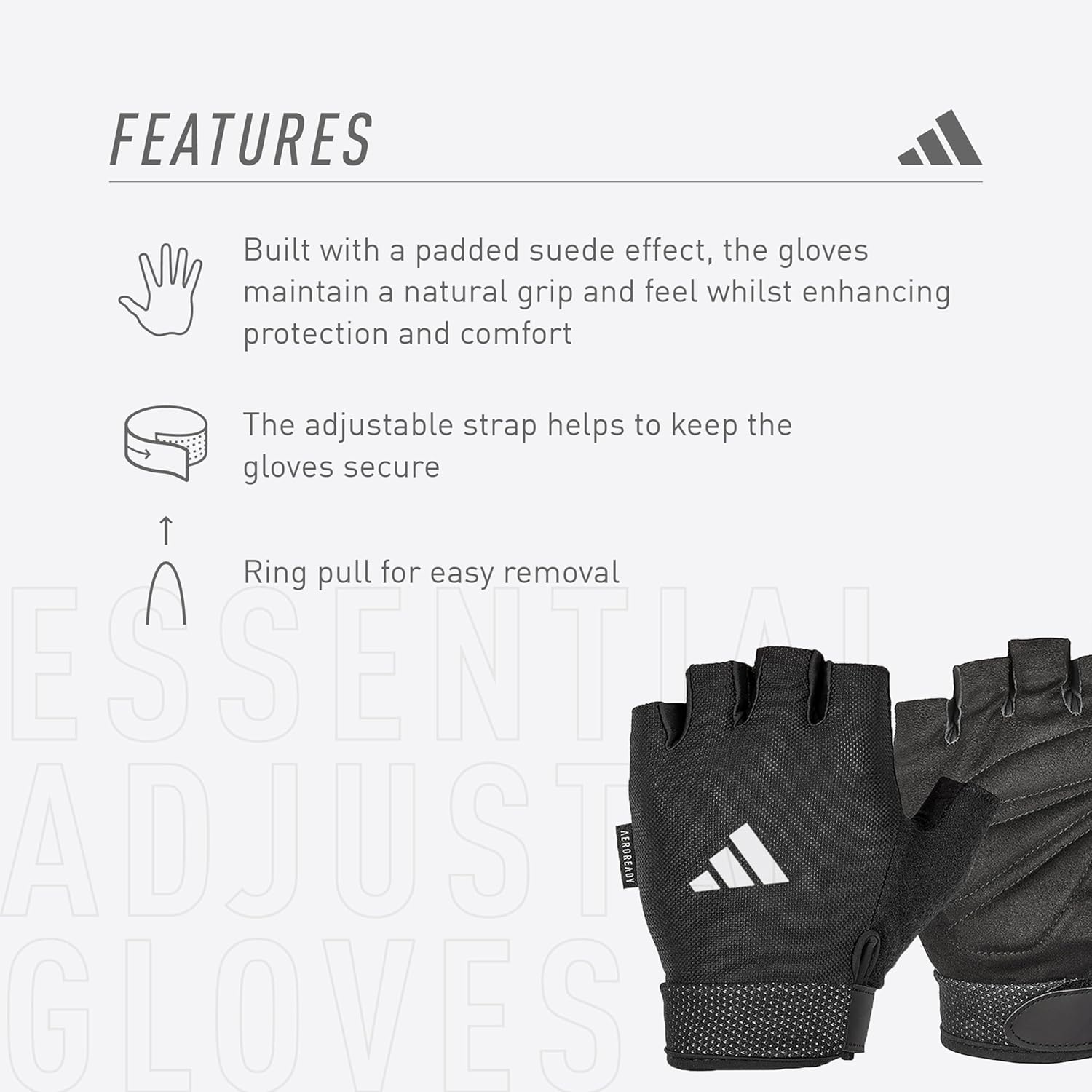 image:imageadidas Essential Training amp Weightlifting Gloves Fingerless Workout GlovesWhite