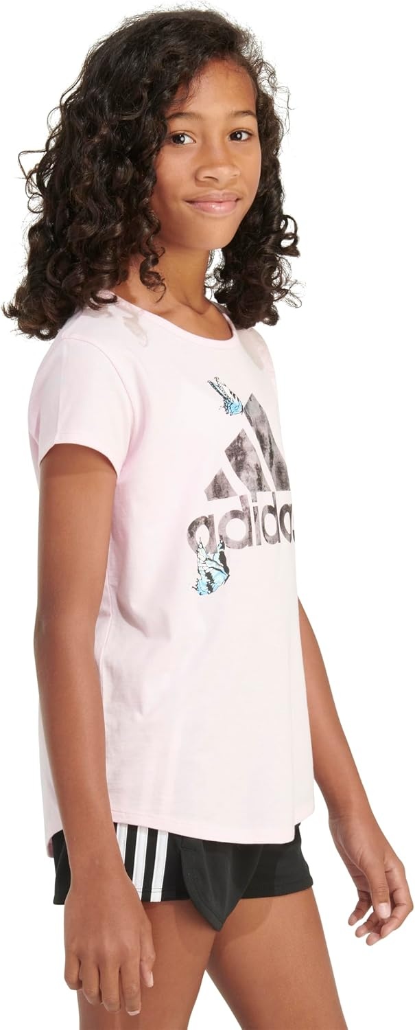 image:imageadidas Girls Short Sleeve Scoop Neck Tee TShirtLight Pink W Butterflies