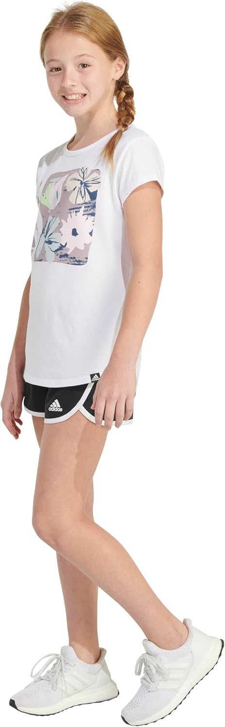 image:imageadidas Girls Short Sleeve Scoop Neck Tee TShirtWhite Floral