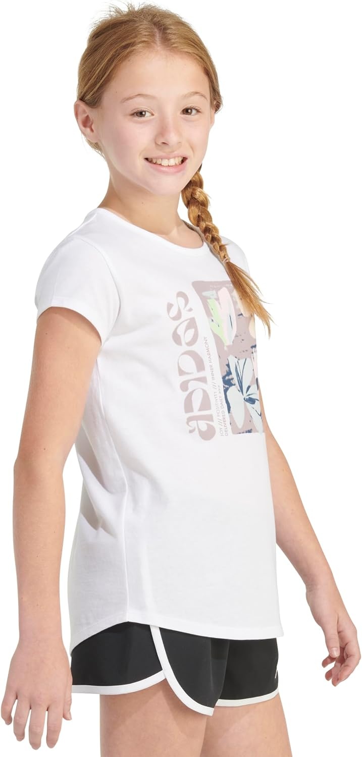 image:imageadidas Girls Short Sleeve Scoop Neck Tee TShirtWhite Floral