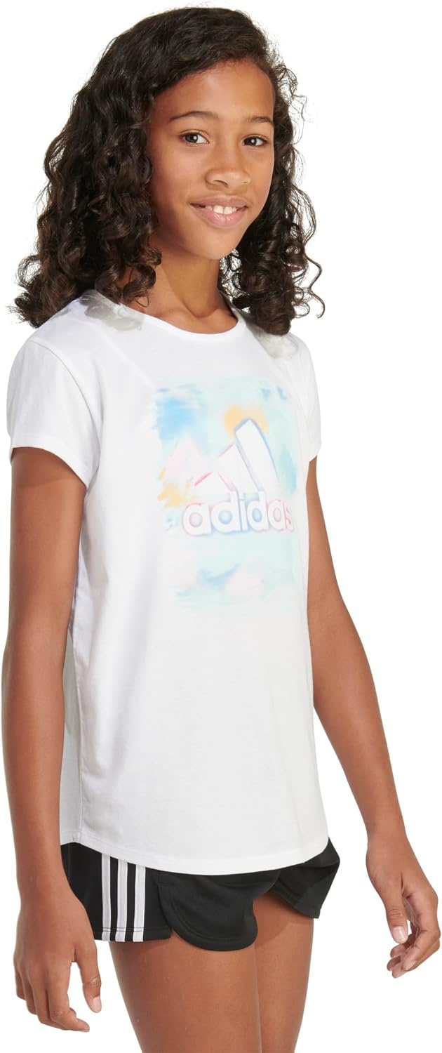 image:imageadidas Girls Short Sleeve Scoop Neck Tee TShirtWhite With Light Blue