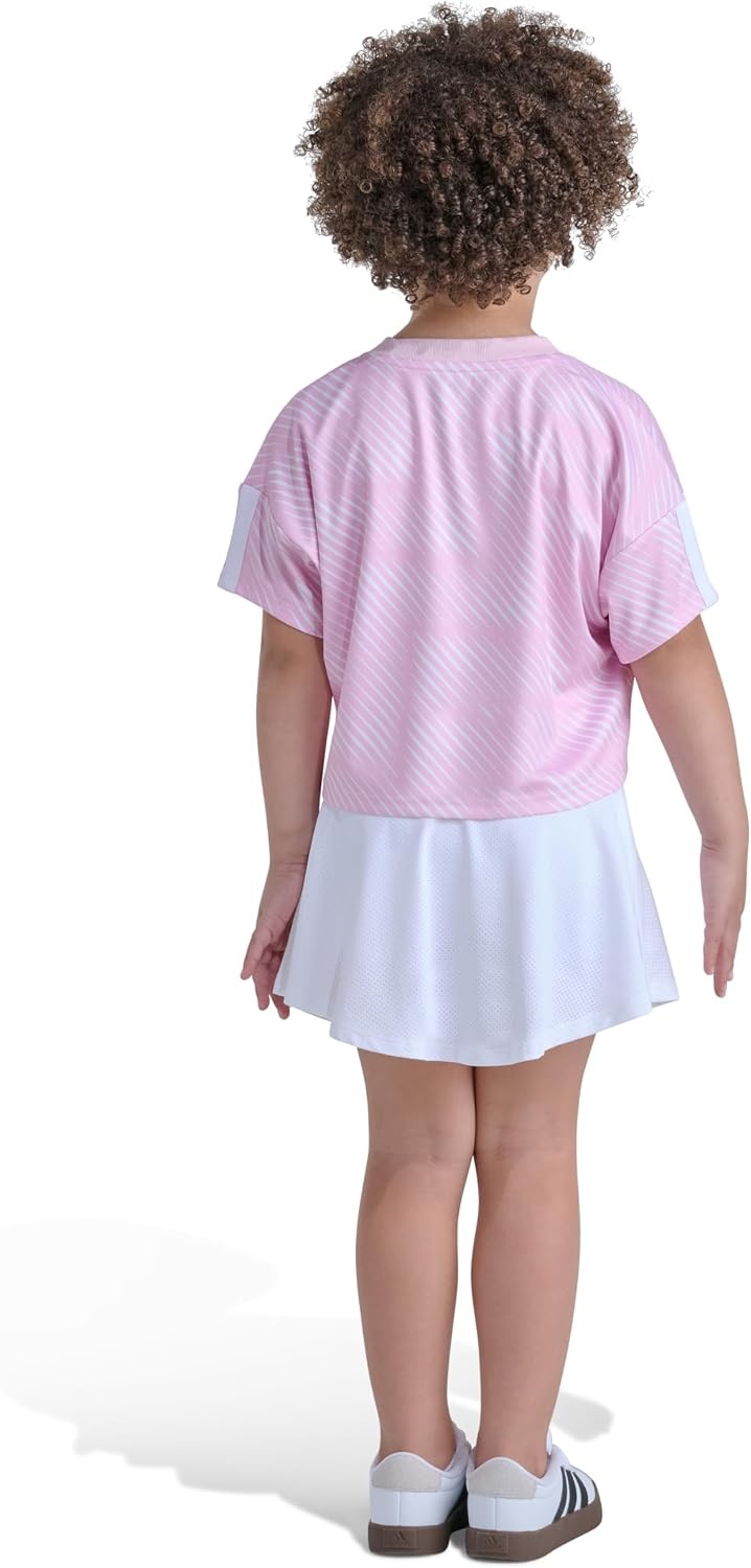 image:imageadidas Girls Short Sleeve Top and Skort Set SoccerInspired TwoPiece Outfit with BuiltIn Bike ShortsMed Pink