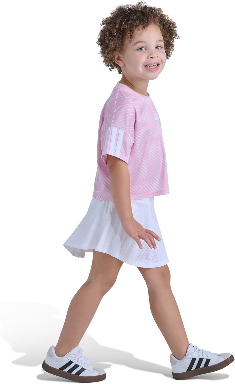 image:imageadidas Girls Short Sleeve Top and Skort Set SoccerInspired TwoPiece Outfit with BuiltIn Bike ShortsMed Pink