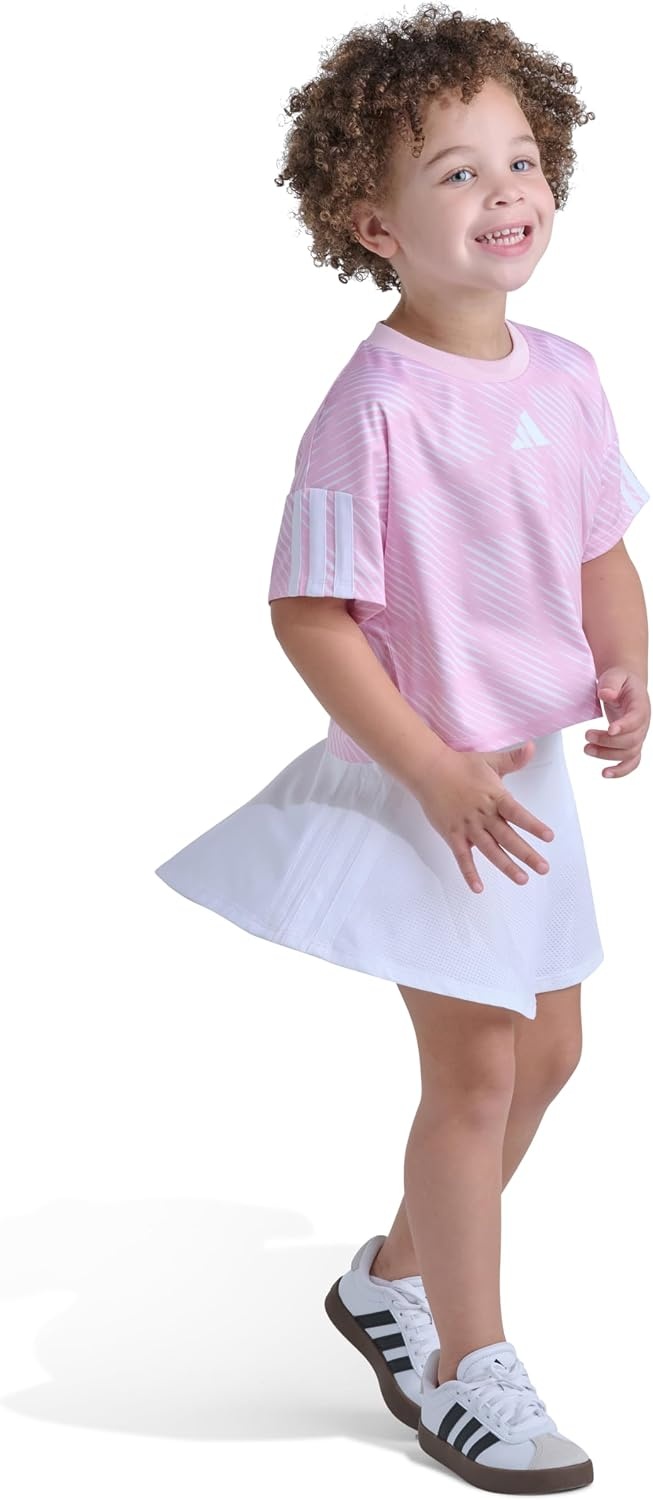 image:imageadidas Girls Short Sleeve Top and Skort Set SoccerInspired TwoPiece Outfit with BuiltIn Bike ShortsMed Pink
