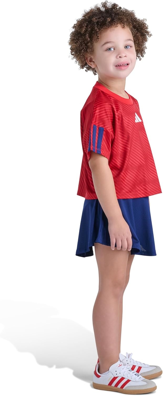 image:imageadidas Girls Short Sleeve Top and Skort Set SoccerInspired TwoPiece Outfit with BuiltIn Bike ShortsRed