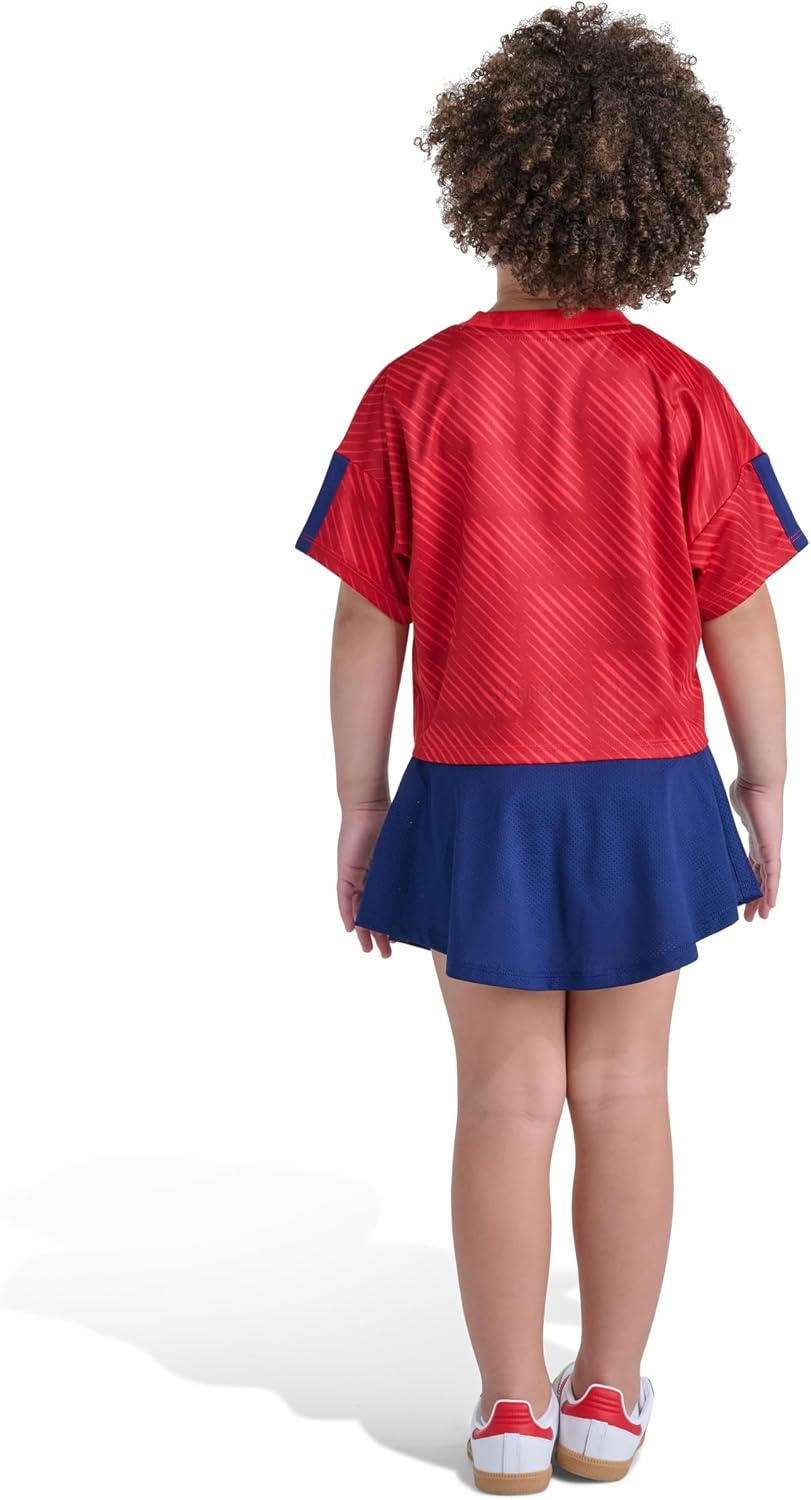image:imageadidas Girls Short Sleeve Top and Skort Set SoccerInspired TwoPiece Outfit with BuiltIn Bike ShortsRed