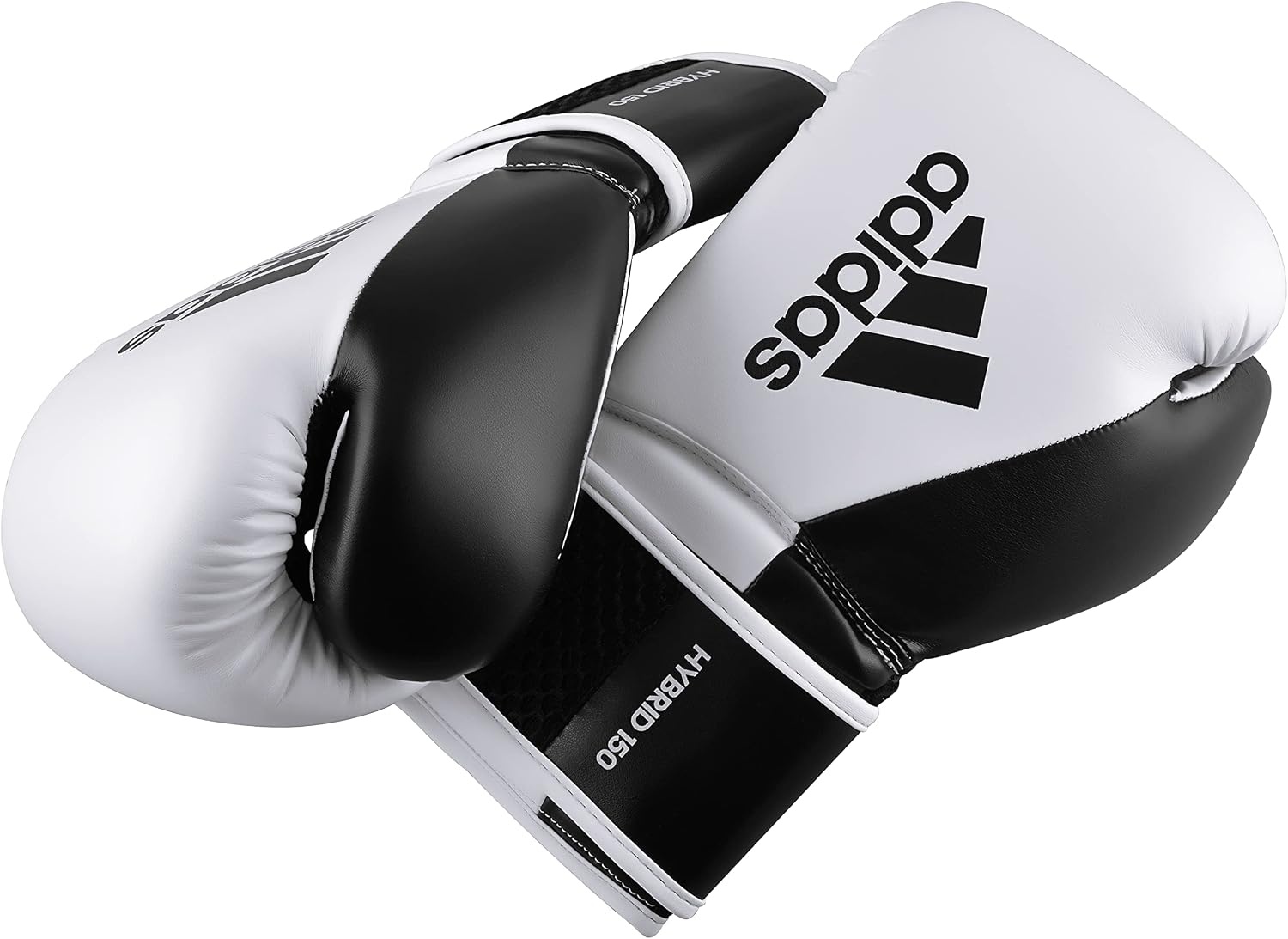 image:imageadidas Hybrid 150 Boxing Gloves Leather Training Boxing Gloves for Men amp Women Kickboxing Heavy Bag MMA amp Workout Gloves Available in 10 12 14 16 oz BlackWhite WhiteBlackWHITE BLACK
