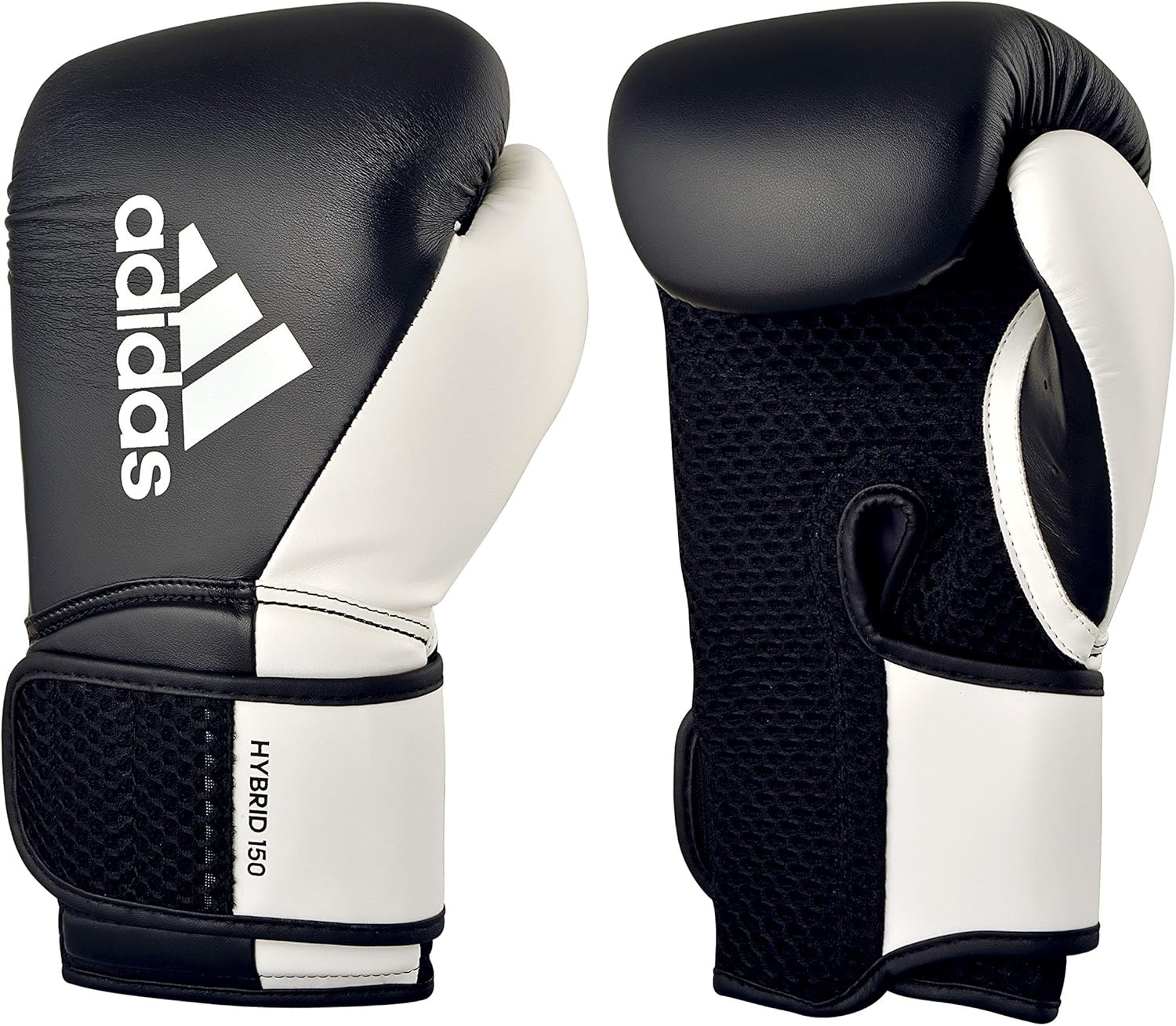 image:imageadidas Hybrid 150 Boxing Gloves Leather Training Boxing Gloves for Men amp Women Kickboxing Heavy Bag MMA amp Workout Gloves Available in 10 12 14 16 oz BlackWhite WhiteBlackBLACK WHITE