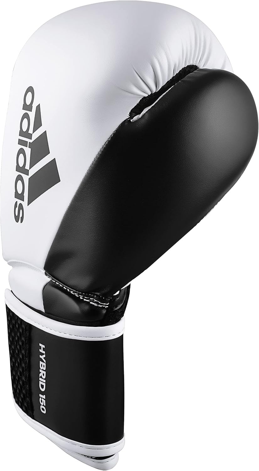 image:imageadidas Hybrid 150 Boxing Gloves Leather Training Boxing Gloves for Men amp Women Kickboxing Heavy Bag MMA amp Workout Gloves Available in 10 12 14 16 oz BlackWhite WhiteBlackWHITE BLACK