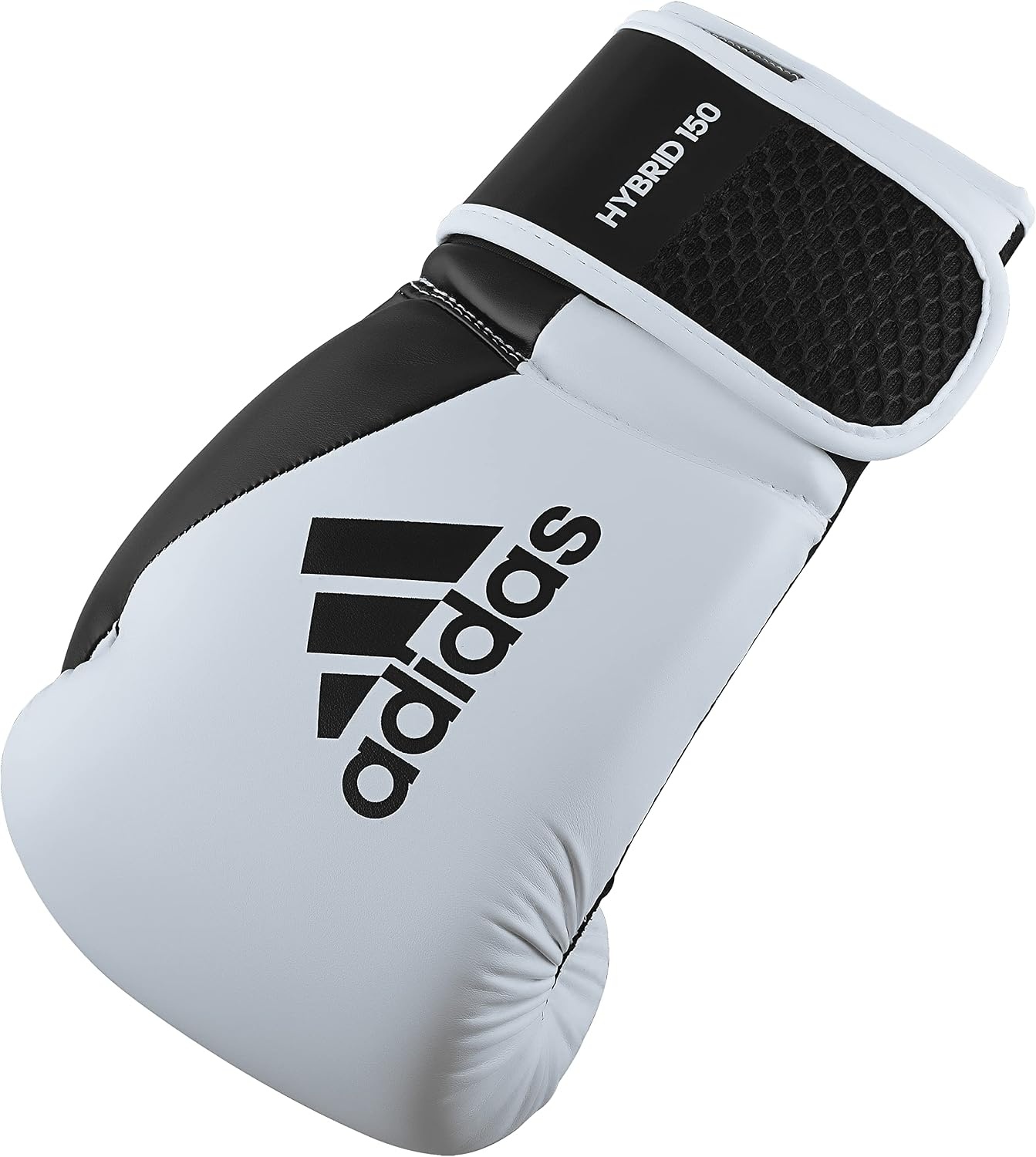 image:imageadidas Hybrid 150 Boxing Gloves Leather Training Boxing Gloves for Men amp Women Kickboxing Heavy Bag MMA amp Workout Gloves Available in 10 12 14 16 oz BlackWhite WhiteBlackWHITE BLACK