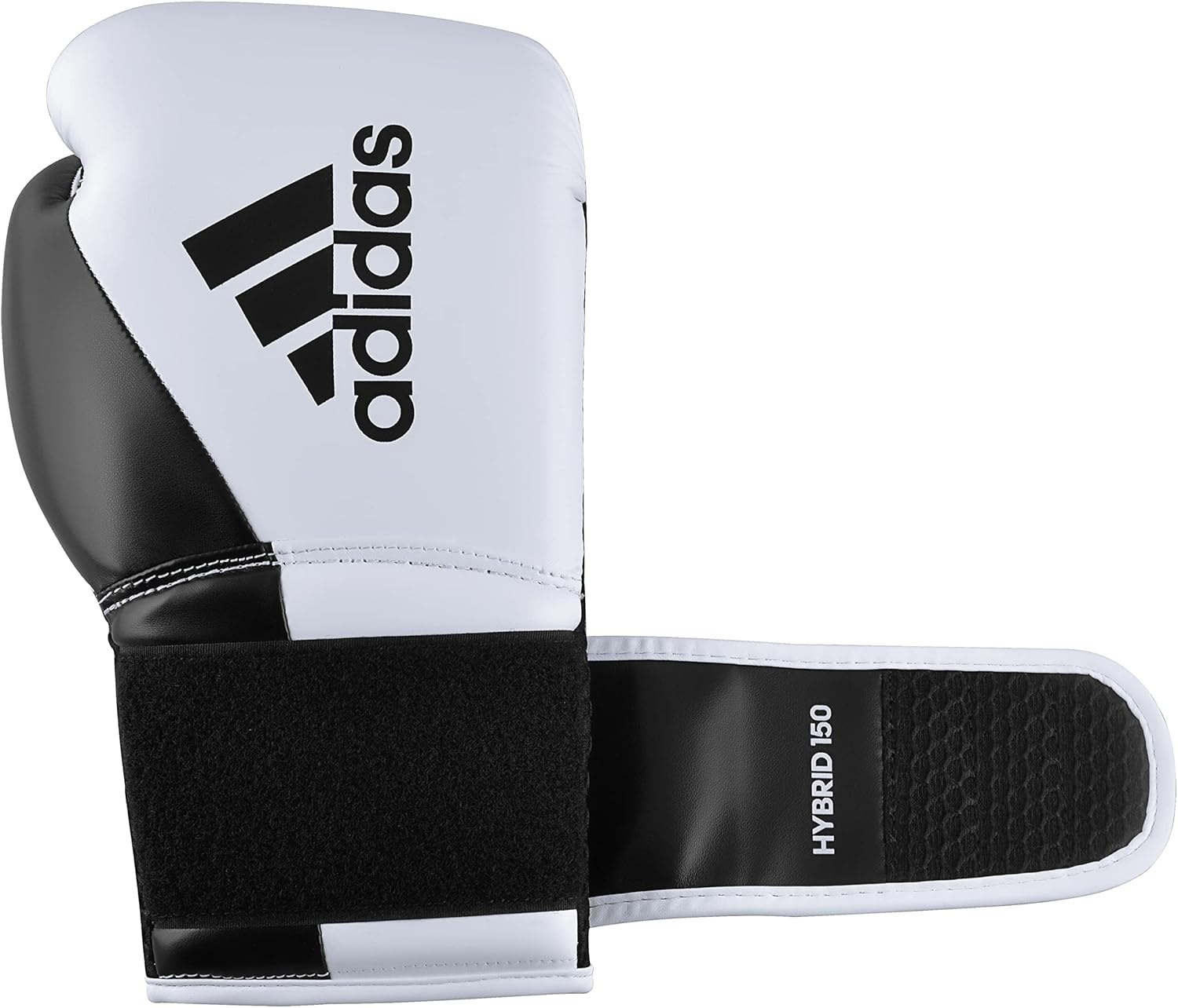 image:imageadidas Hybrid 150 Boxing Gloves Leather Training Boxing Gloves for Men amp Women Kickboxing Heavy Bag MMA amp Workout Gloves Available in 10 12 14 16 oz BlackWhite WhiteBlackWHITE BLACK