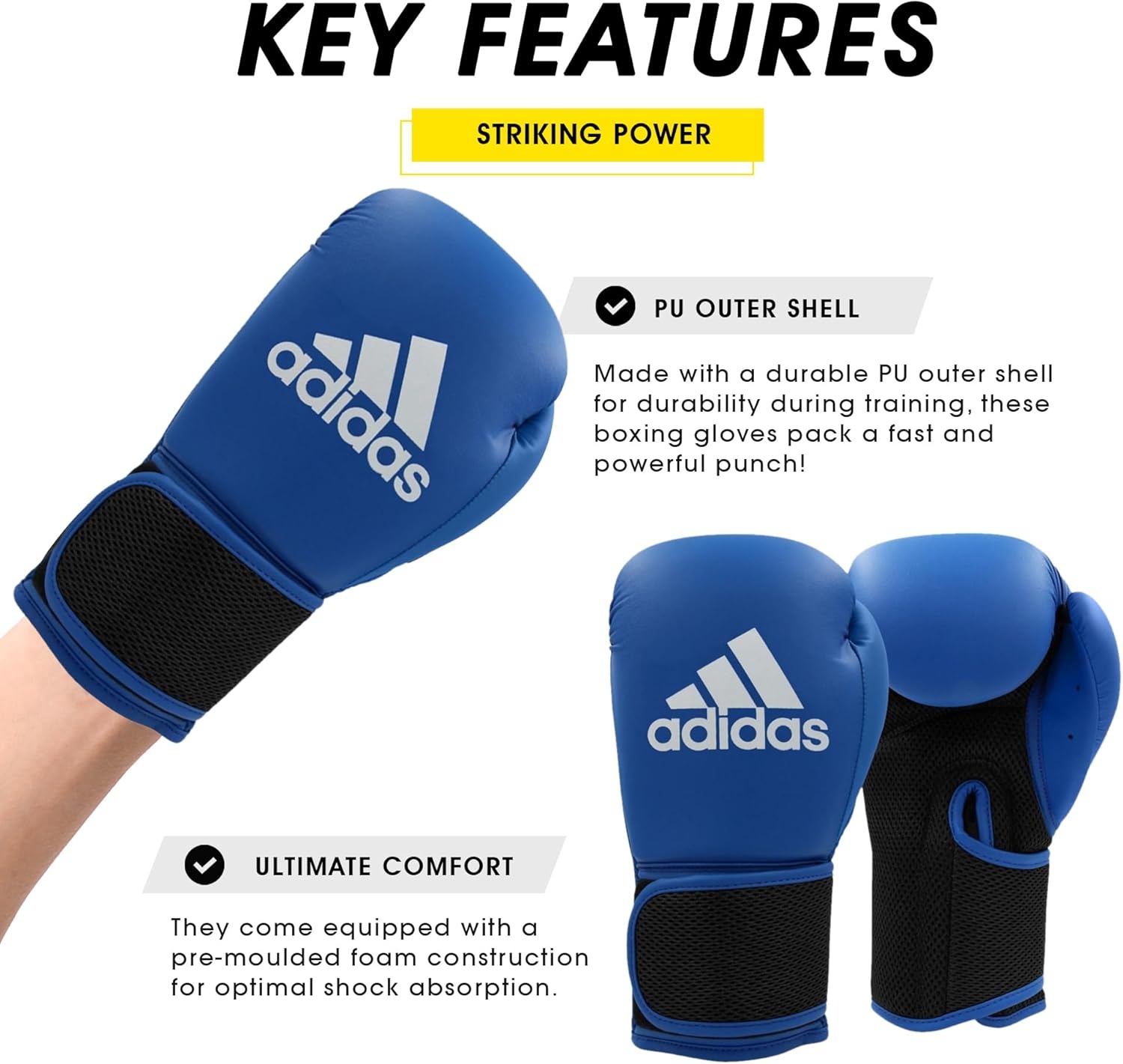 image:imageadidas Hybrid 25 Boxing Gloves for Boxing MMA Kickboxing Muay Thai Beginner Punching Bag Workouts Designed for Men amp Women Enhanced Training PerformanceBlue