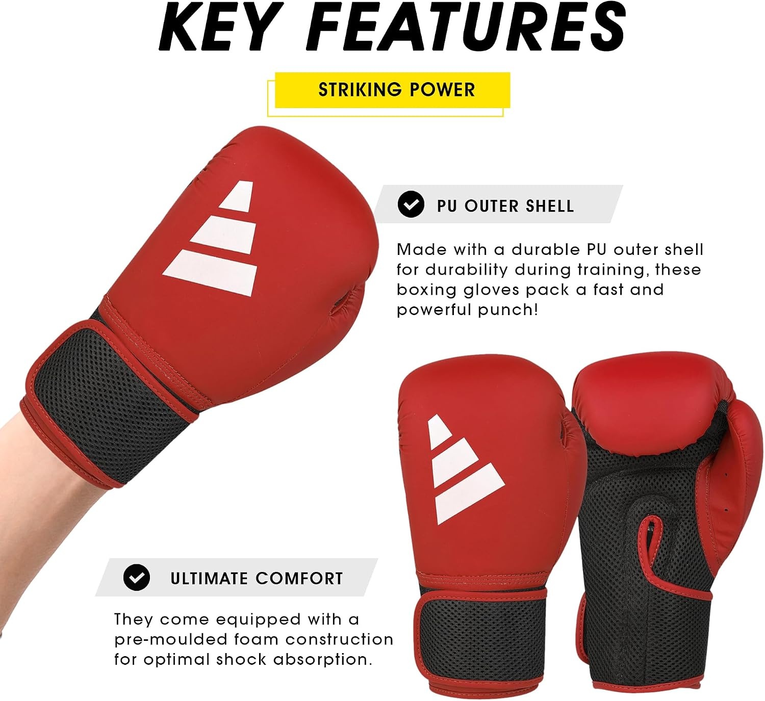 image:imageadidas Hybrid 25 Boxing Gloves for Boxing MMA Kickboxing Muay Thai Beginner Punching Bag Workouts Designed for Men amp Women Enhanced Training PerformanceRed