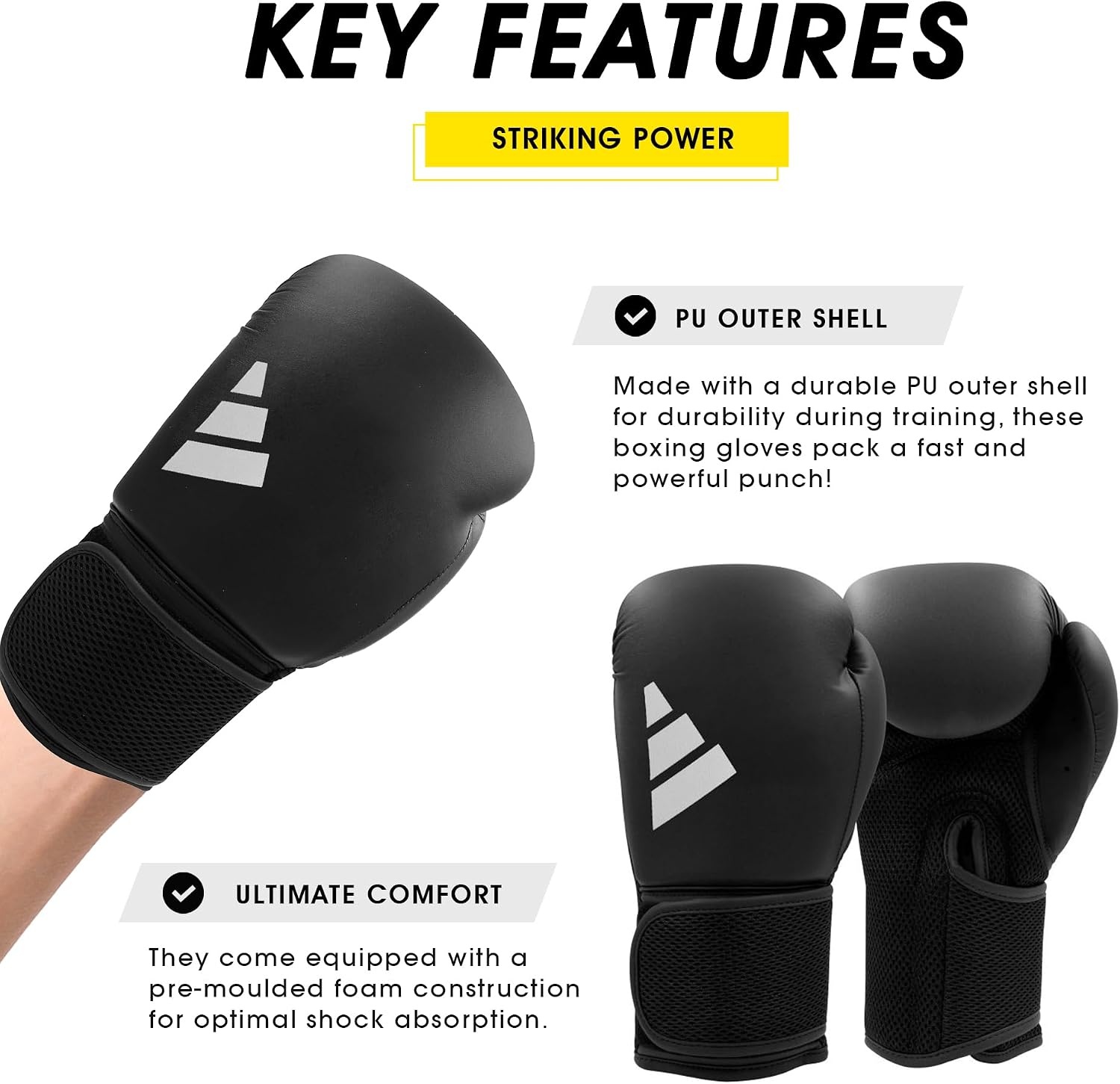 image:imageadidas Hybrid 25 Boxing Gloves for Boxing MMA Kickboxing Muay Thai Beginner Punching Bag Workouts Designed for Men amp Women Enhanced Training PerformanceBlack