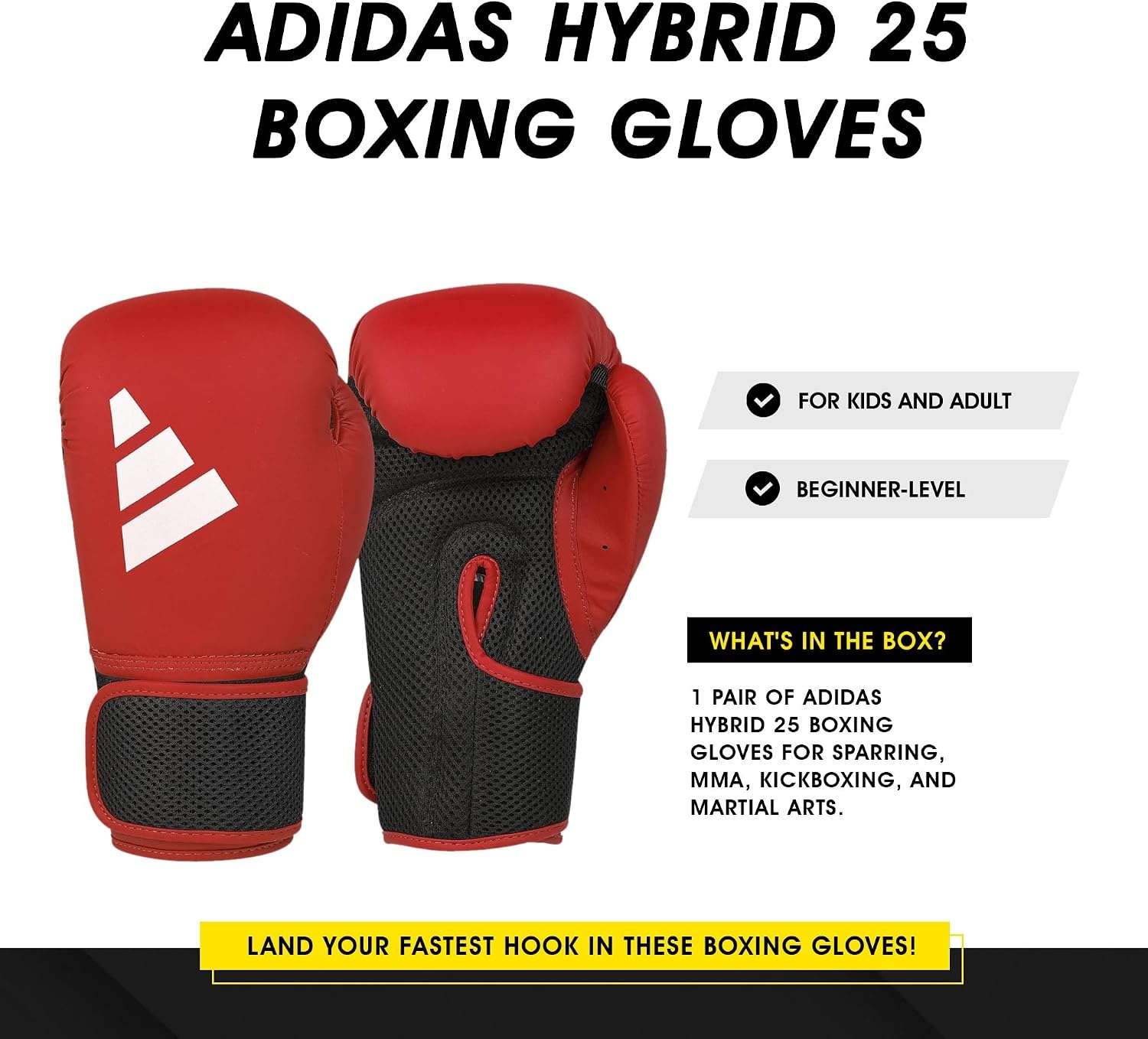 image:imageadidas Hybrid 25 Boxing Gloves for Boxing MMA Kickboxing Muay Thai Beginner Punching Bag Workouts Designed for Men amp Women Enhanced Training PerformanceRed