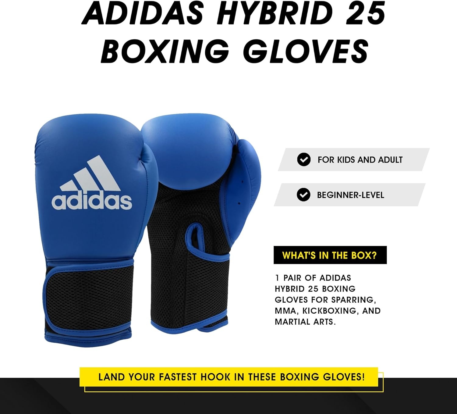 image:imageadidas Hybrid 25 Boxing Gloves for Boxing MMA Kickboxing Muay Thai Beginner Punching Bag Workouts Designed for Men amp Women Enhanced Training PerformanceBlue