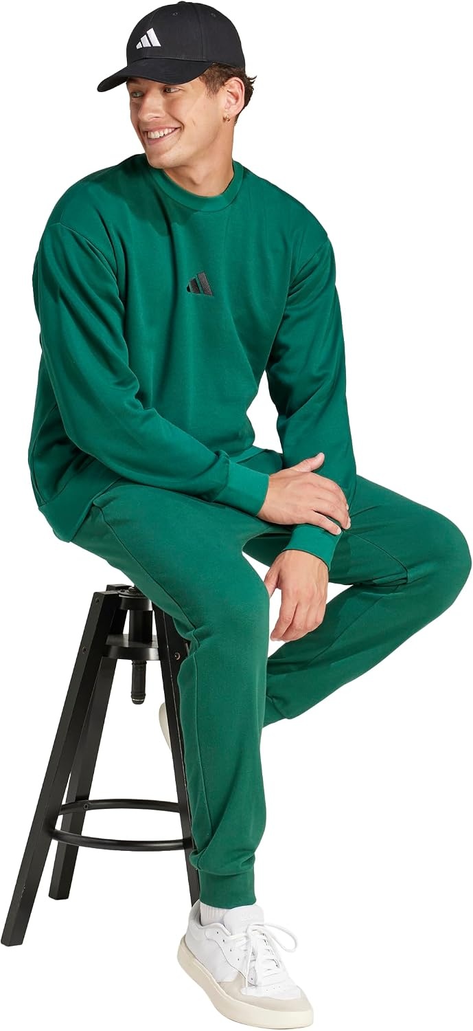 image:imageadidas Mens Essentials FeelCozy Fleece SweatshirtCollegiate GreenBlack