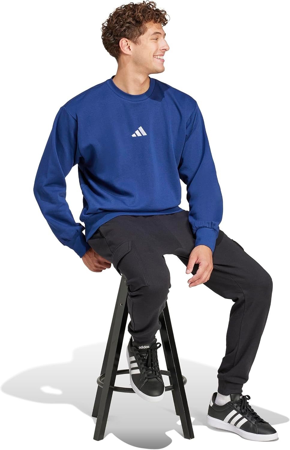 image:imageadidas Mens Essentials FeelCozy Fleece SweatshirtDark BlueWhite