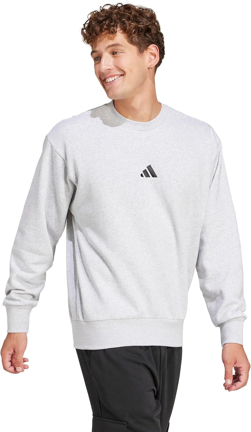 image:imageadidas Mens Essentials FeelCozy Fleece SweatshirtLight Grey HeatherBlack