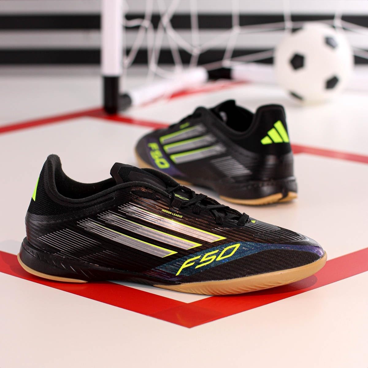 image:imageadidas Mens F50 League Indoor Soccer ShoesBlackIron MetallicLucid Lemon