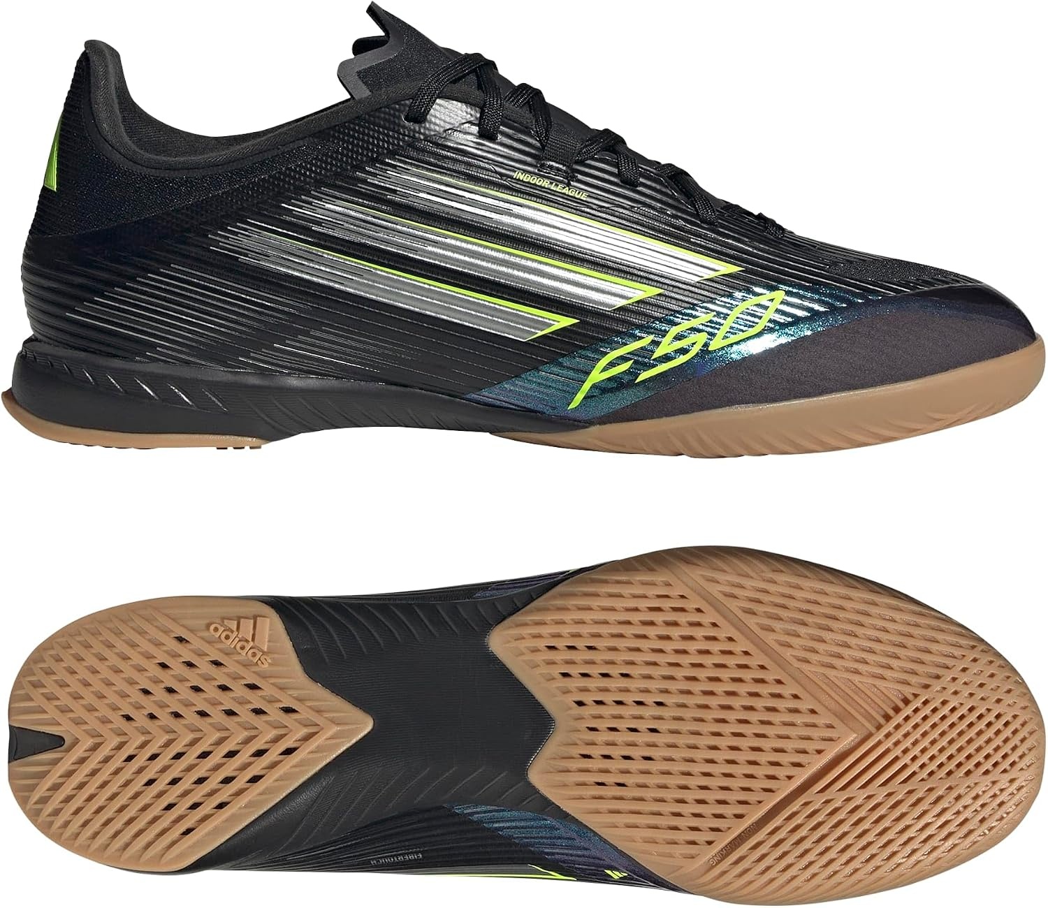image:imageadidas Mens F50 League Indoor Soccer ShoesBlackIron MetallicLucid Lemon
