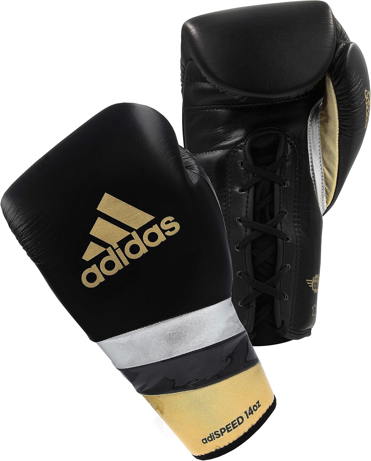 image:imageadidas Speed 500 Pro Boxing Gloves Genuine Leather Training Gloves for Men amp Women LaceUp Heavy Bag amp Kickboxing GlovesBLACKGOLDSILVER