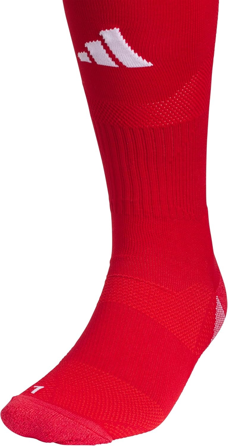 image:imageadidas Unisex Team Speed Soccer Socks or Calf Sleeves 1 Pair OvertheCalfTeam Power RedWhite5Sock
