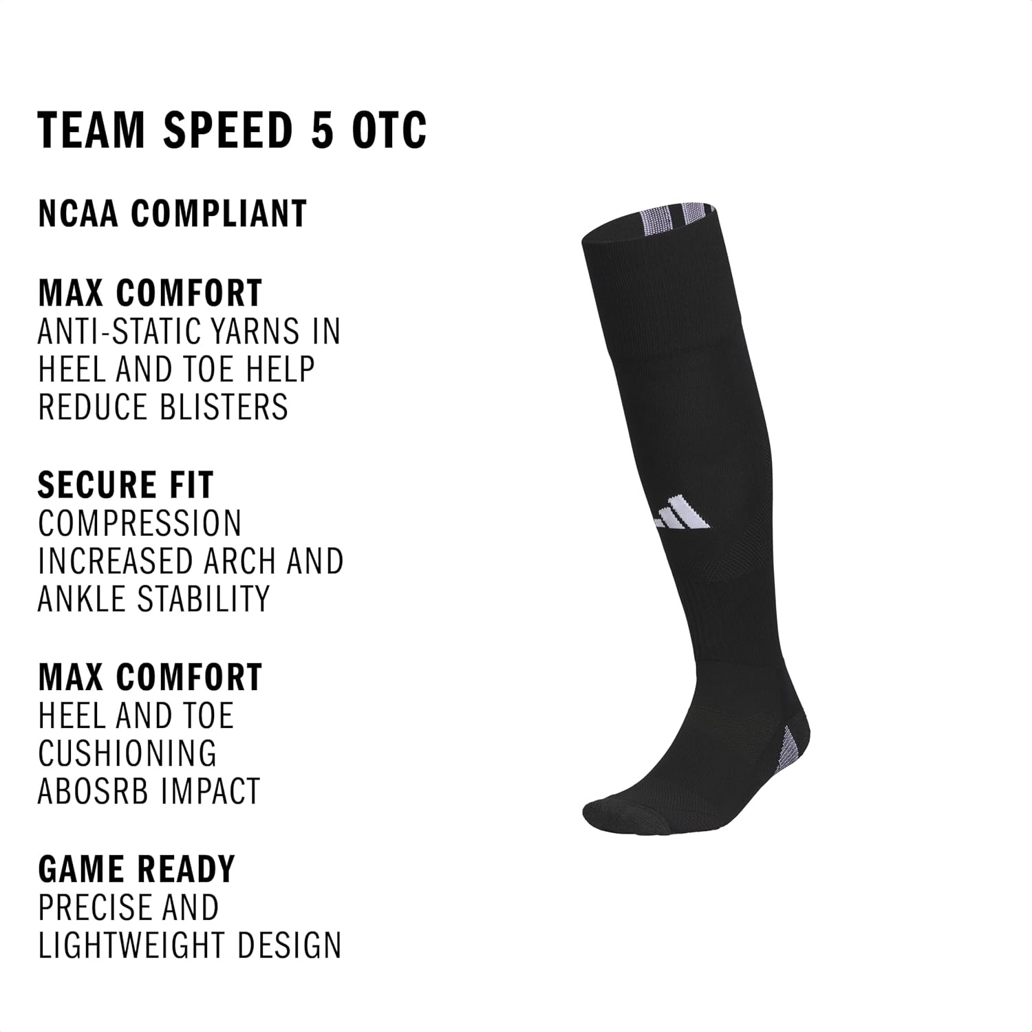 image:imageadidas Unisex Team Speed Soccer Socks or Calf Sleeves 1 Pair OvertheCalfWhiteBlack5Sock