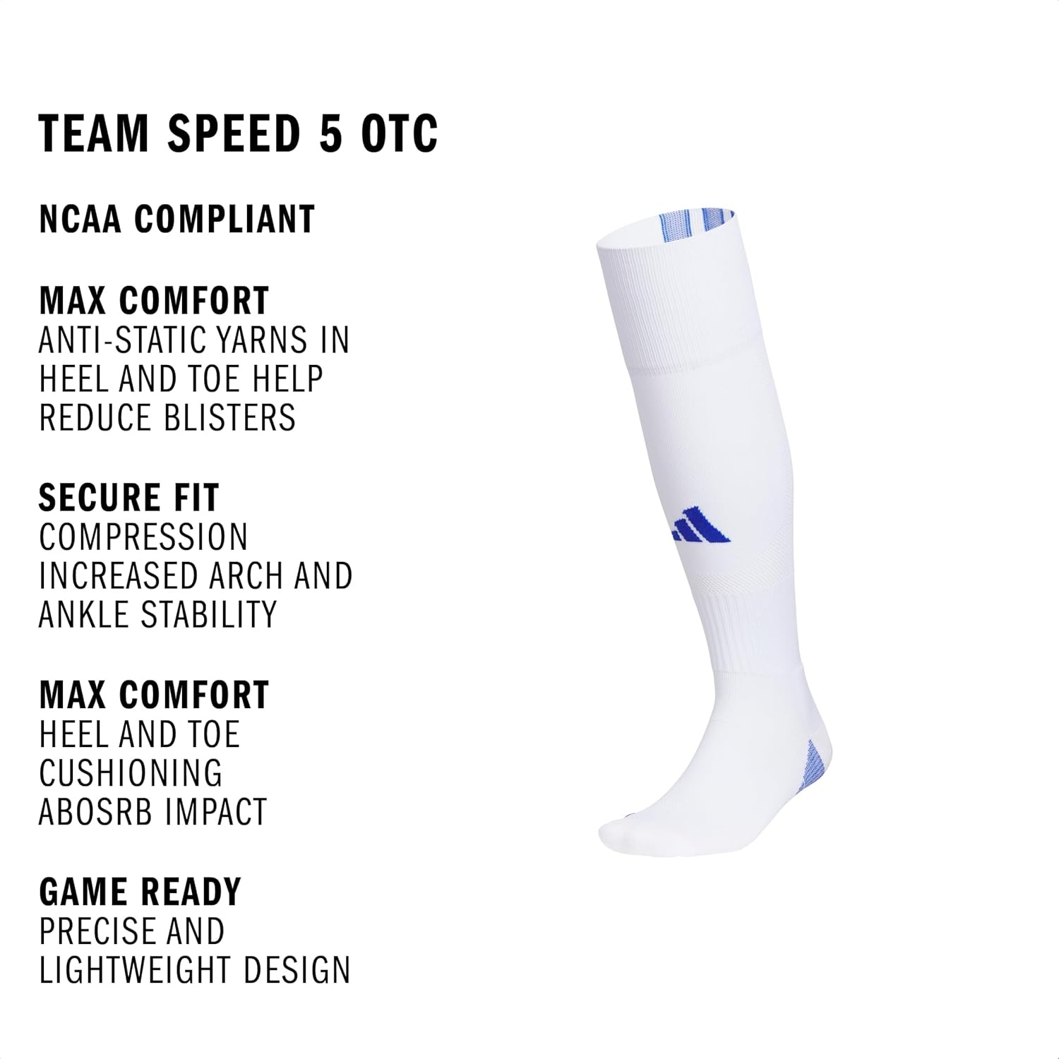 image:imageadidas Unisex Team Speed Soccer Socks or Calf Sleeves 1 Pair OvertheCalfWhiteTeam Navy Blue5Sock