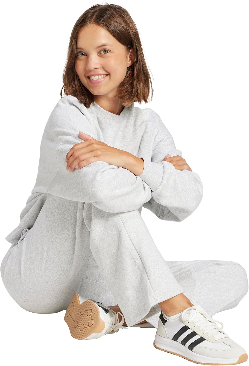 image:imageadidas Womens Essentials Small Logo FeelCozy Open Hem PantsLight Grey HeatherWhite