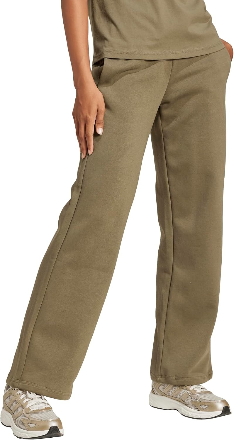 image:imageadidas Womens Essentials Small Logo FeelCozy Open Hem PantsOlive StrataWhite