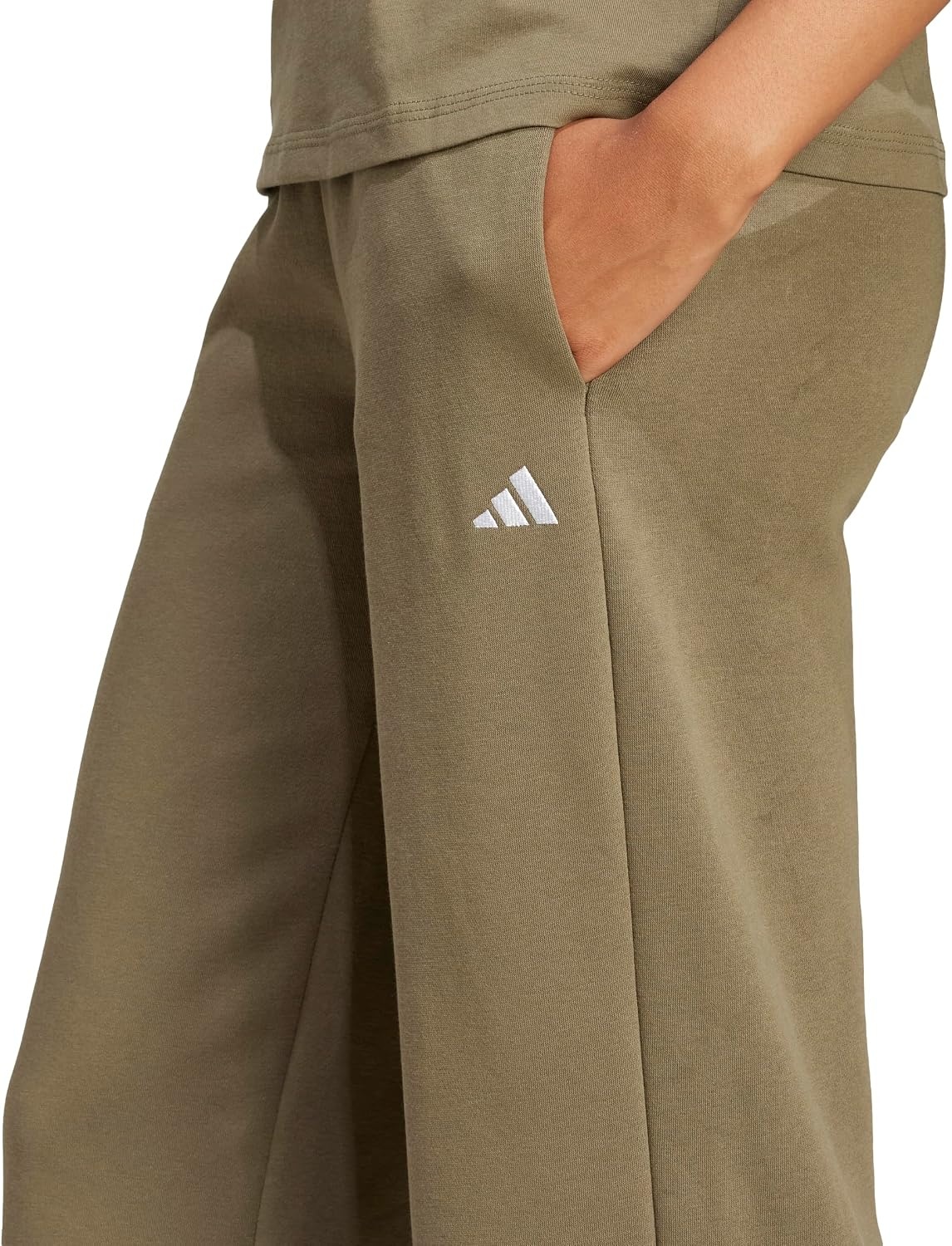 image:imageadidas Womens Essentials Small Logo FeelCozy Open Hem PantsOlive StrataWhite