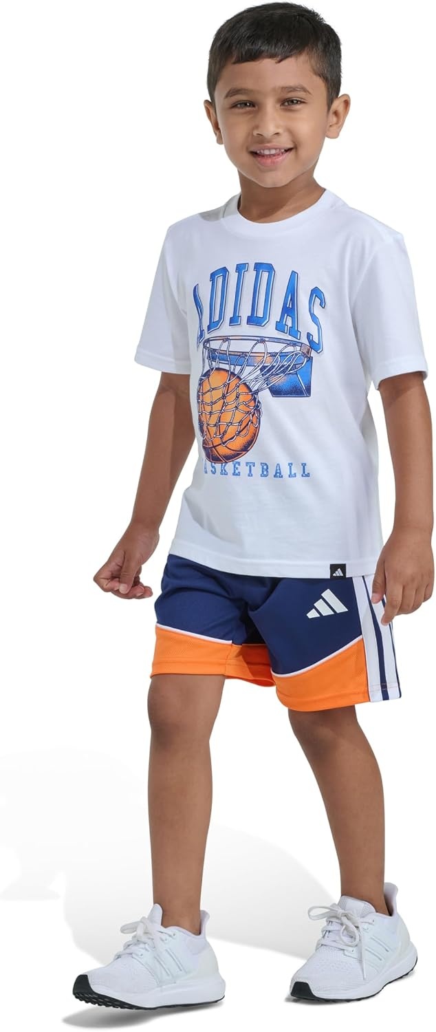 image:imageadidas boys TwoPiece Short Sleeve Tee amp Elastic Waistband Short SetWhite