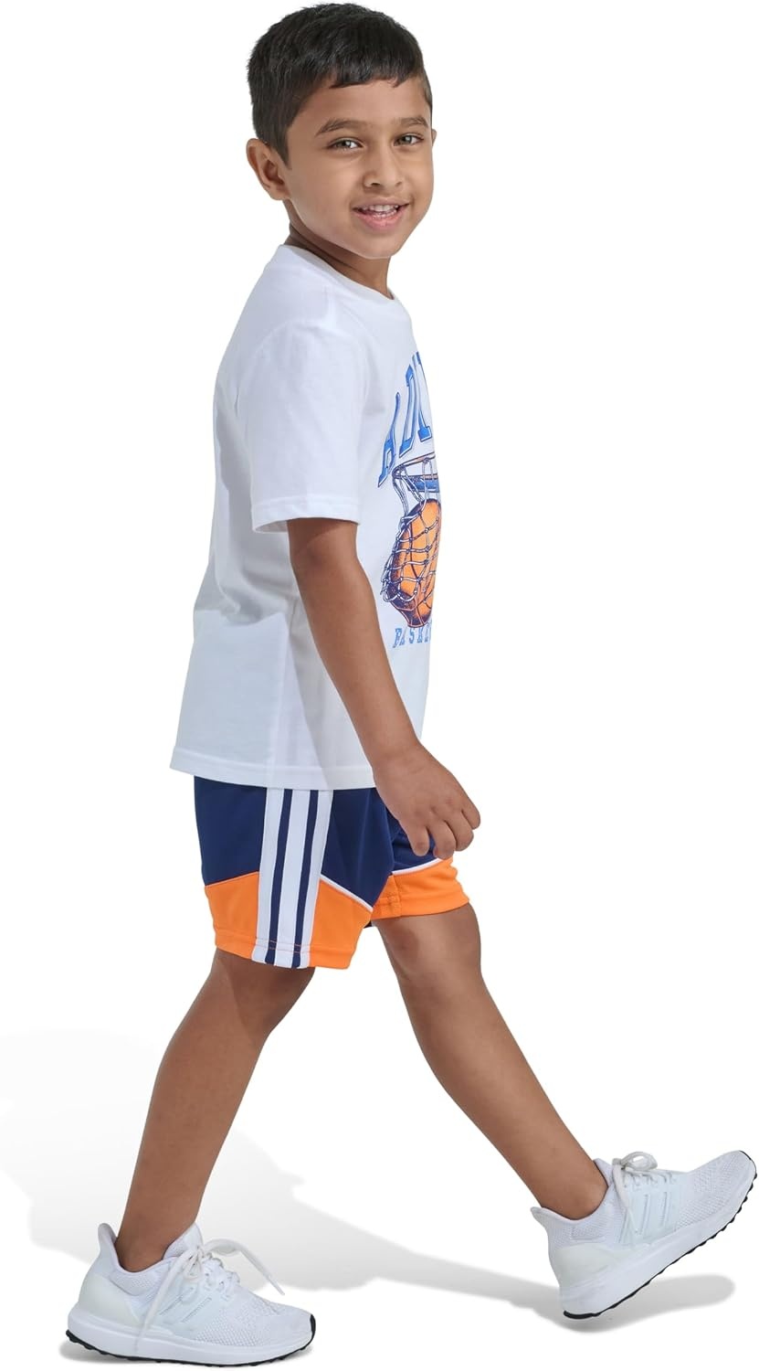 image:imageadidas boys TwoPiece Short Sleeve Tee amp Elastic Waistband Short SetWhite