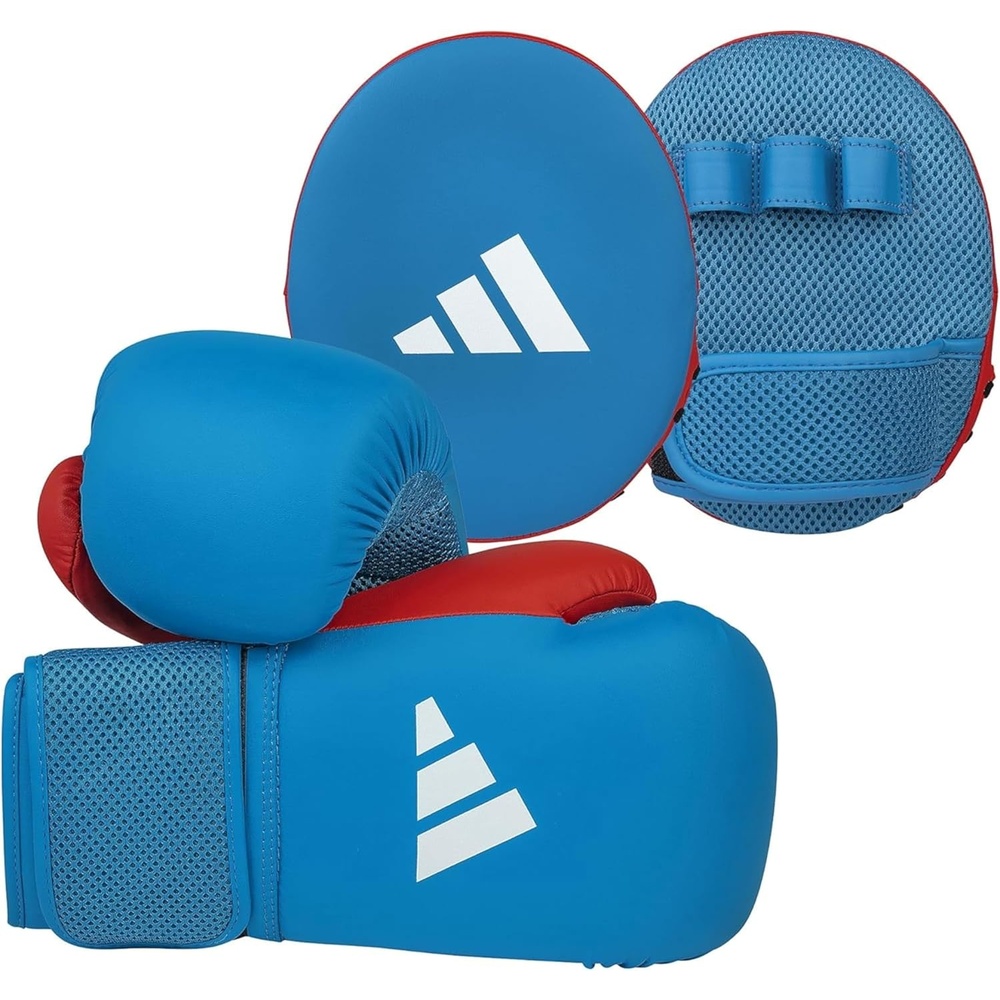 image:imageAdidas Boxing Home Training Kit  Pair of Gloves and Mitts 2pc Set for Adult amp Kids for Boxing Punching Bag Kickboxing MMA and Training Blue Red