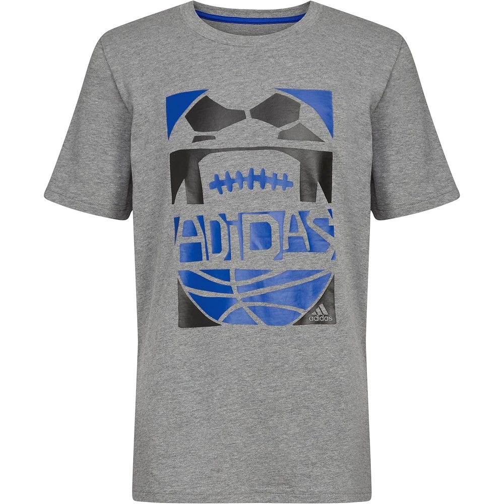image:imageAdidas Boys Short Sleeve TShirt Sports Graphic Tee ShirtCharcoal Grey Heather Blue
