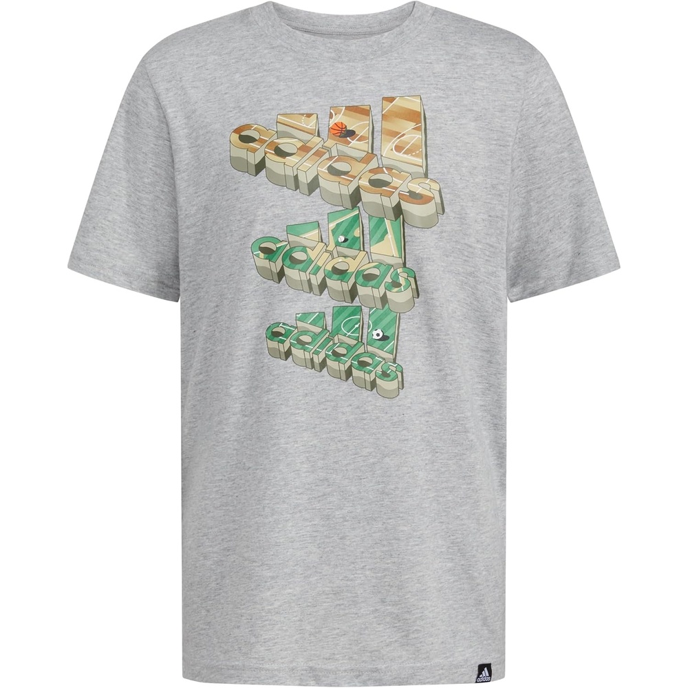image:imageAdidas Boys Short Sleeve TShirt Sports Graphic Tee ShirtHeather Grey Block