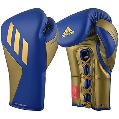 image:imageAdidas Tilt 350 Pro with Lace Closure  with New Tilt Technology  for Men Women Unisex  Sustainable Vegan Leather Boxing Kickboxing MMA Training GlovesBlueGold