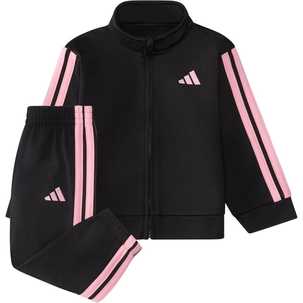 image:imageadidas Baby Girls Zip Front Classic Tricot Jacket and Joggers SetBlackLight Pink