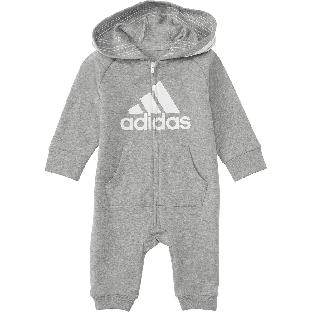 image:imageadidas Baby Long Sleeve Hoodie Jumpsuit OnePiece Footless RomperMedium Grey Heather