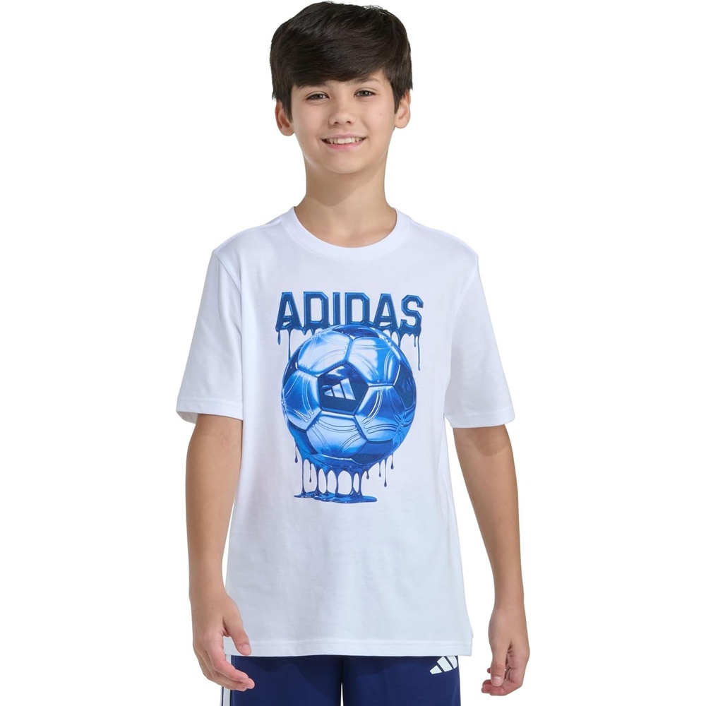 image:imageadidas Boys Short Sleeve Soccer Drip Tee White with Blue L1416